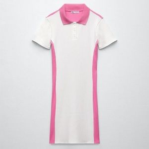 NWT Zara collared contrast dress in pink and white
